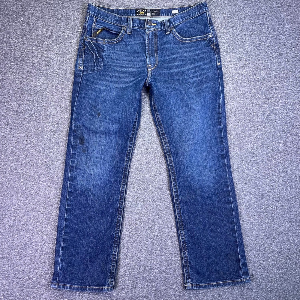 Ariat Rebar M4 Jeans Mens 37x31 Blue Relaxed Boot Cut Workwear Stretch Denim Y2K